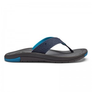 Olukai Awiki Mens Beach Sandals Blue / Dark Grey Canada | K1W-9276