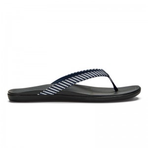 Olukai Ho'ōpio Womens Beach Sandals Blue / Stripe Canada | W7W-1854