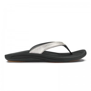 Olukai Kūlapa Kai Womens Beach Sandals Silver / Black Canada | X1E-7572