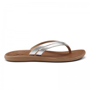 Olukai Kāpehe Luana Womens Beach Sandals Silver / Brown Canada | O5S-3559