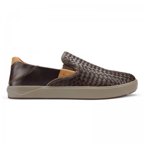 Olukai Lae'ahi Lauhala Mens Slip On Shoes Dark Brown Canada | D9G-1147