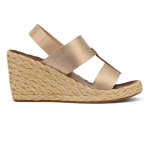 Olukai Lile Wedge Womens Sandals Gold / Brown Canada | J2E-9271