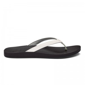 Olukai Puawe Womens Beach Sandals White / Black Canada | V5K-2006