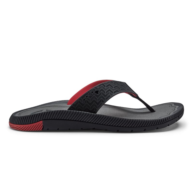 Olukai Awiki Mens Beach Sandals Black / Red Canada | N3L-7819