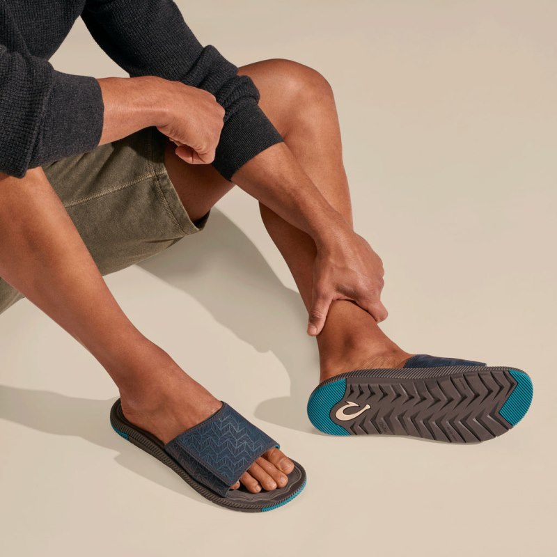 Olukai Awiki 'Olu Mens Beach Sandals Blue / Dark Grey Canada | Y6S-2733