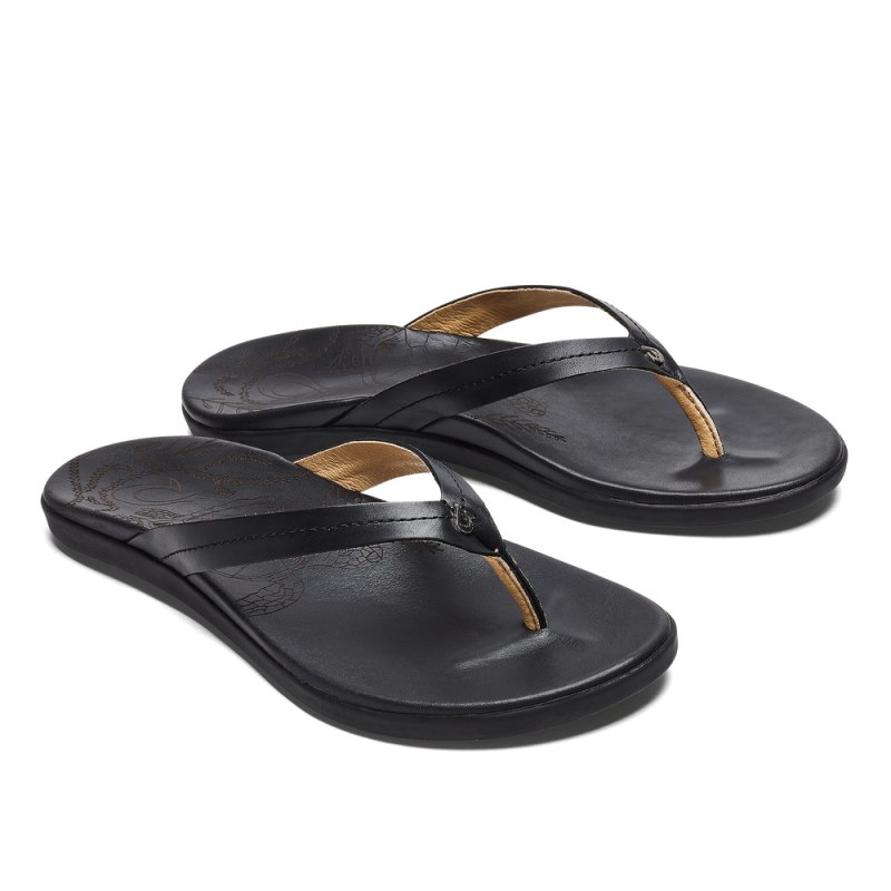 Olukai Honu Womens Beach Sandals Black Canada | C2M-2944