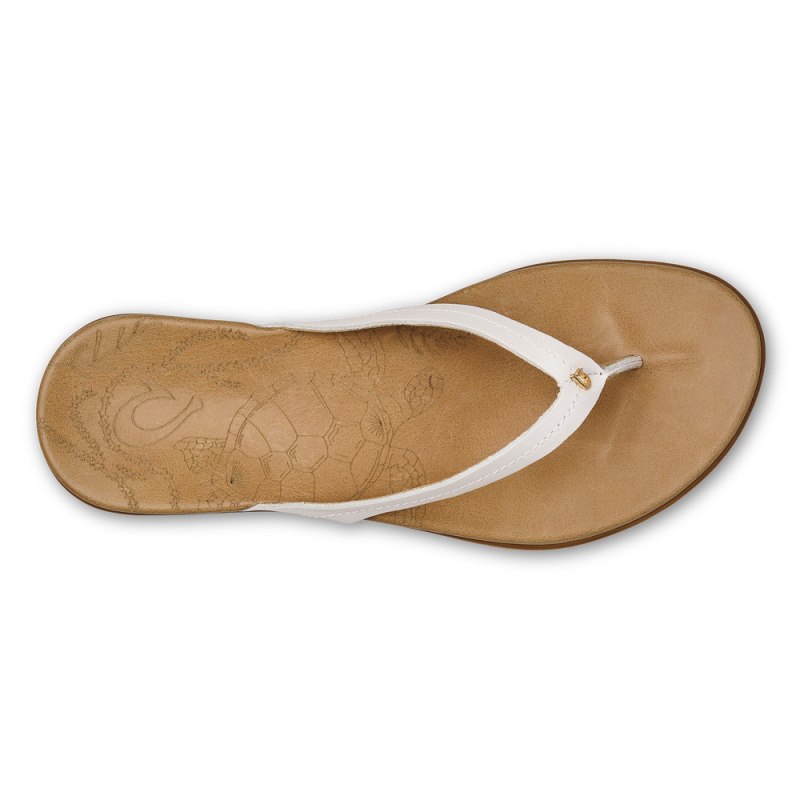 Olukai Honu Womens Beach Sandals Bright White / Gold Brown Canada | H5P-3715