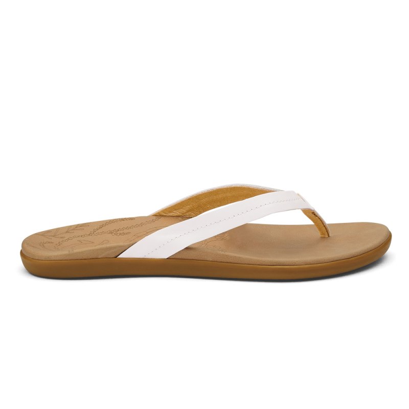 Olukai Honu Womens Beach Sandals Bright White / Gold Brown Canada | H5P-3715