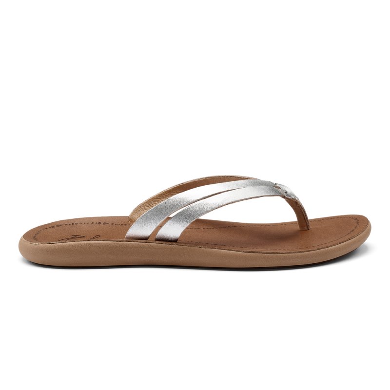 Olukai Kāpehe Luana Womens Beach Sandals Silver / Brown Canada | O5S-3559