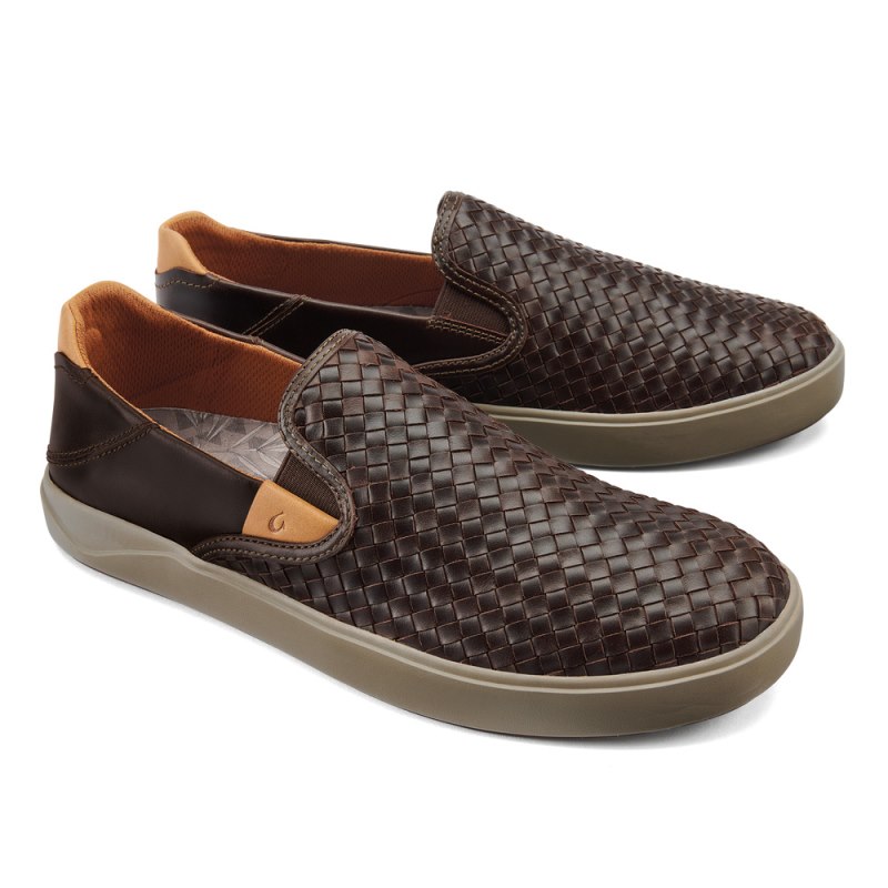 Olukai Lae'ahi Lauhala Mens Slip On Shoes Dark Brown Canada | D9G-1147