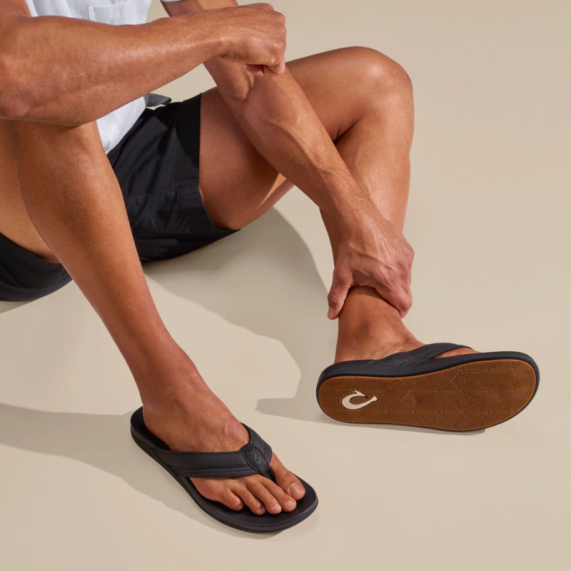 Olukai Maha Mens Beach Sandals Black Canada | G9J-4430