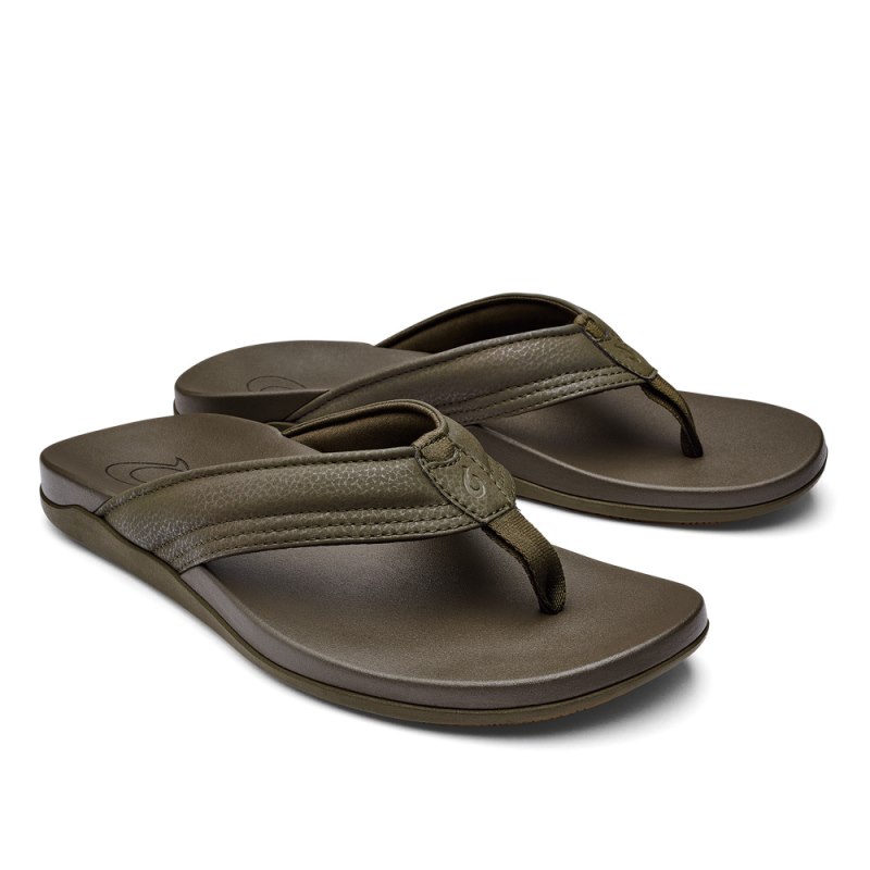 Olukai Maha Mens Beach Sandals Olive Canada | D9X-7294