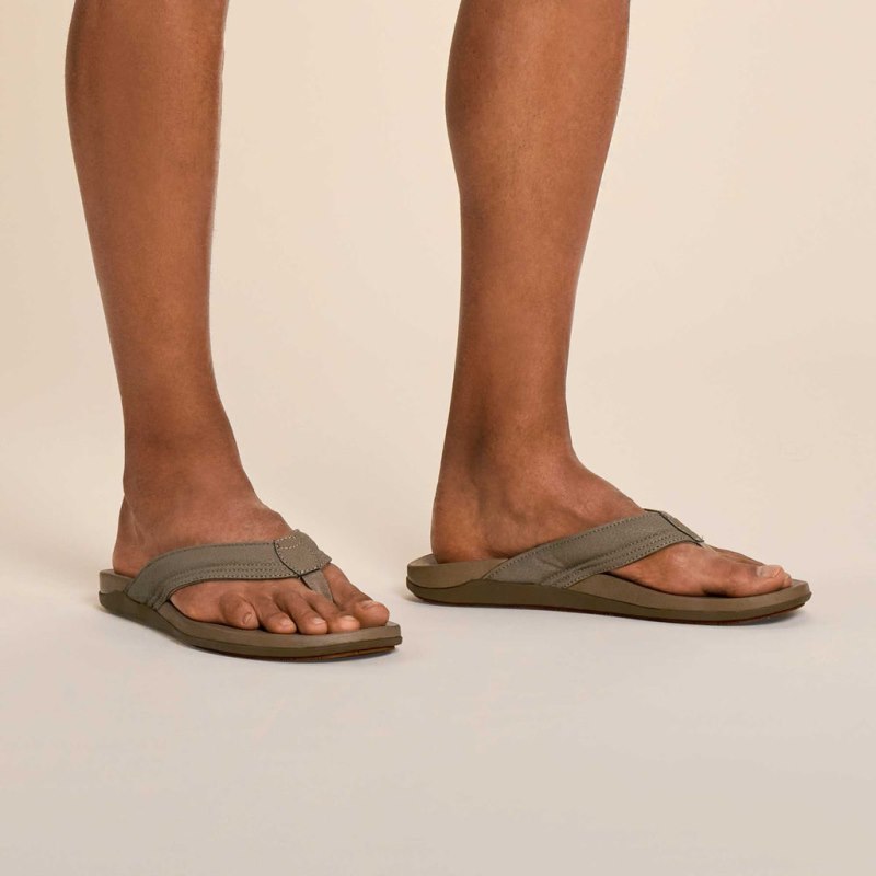 Olukai Maha Mens Beach Sandals Olive Canada | V5A-7703