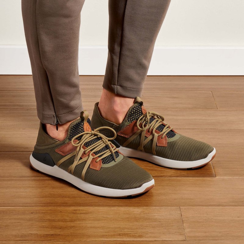 Olukai Mio Lī Mens Athletic Shoes Olive / Orange Canada | R7U-3852