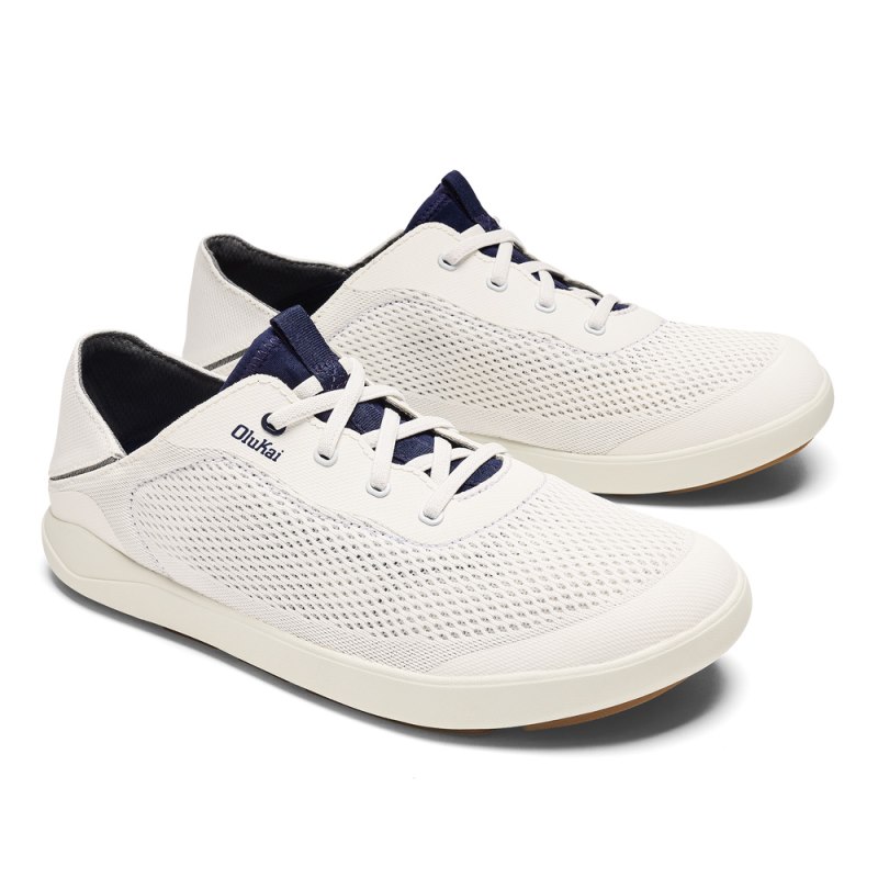 Olukai Moku Pae Mens Boat Shoes Bright White / Navy Canada | H4Y-1513