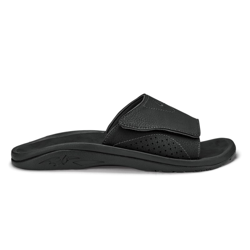 Olukai Nalu Slide Mens Beach Sandals Black Canada | M8R-8753