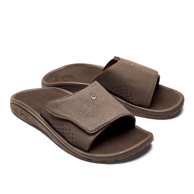 Olukai Nalu Slide Mens Beach Sandals Dark Brown Canada | Q4A-8817