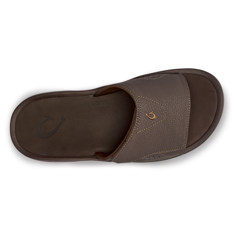 Olukai Nalu Slide Mens Beach Sandals Dark Brown Canada | Q4A-8817