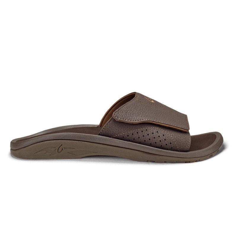 Olukai Nalu Slide Mens Beach Sandals Dark Brown Canada | Q4A-8817