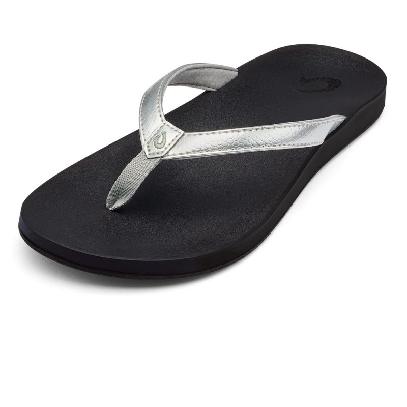 Olukai Puawe Womens Beach Sandals Silver / Black Canada | X2F-6437