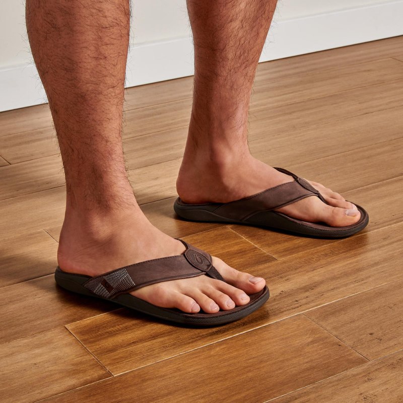 Olukai Tuahine Mens Beach Sandals Dark Brown Canada | H2I-4562