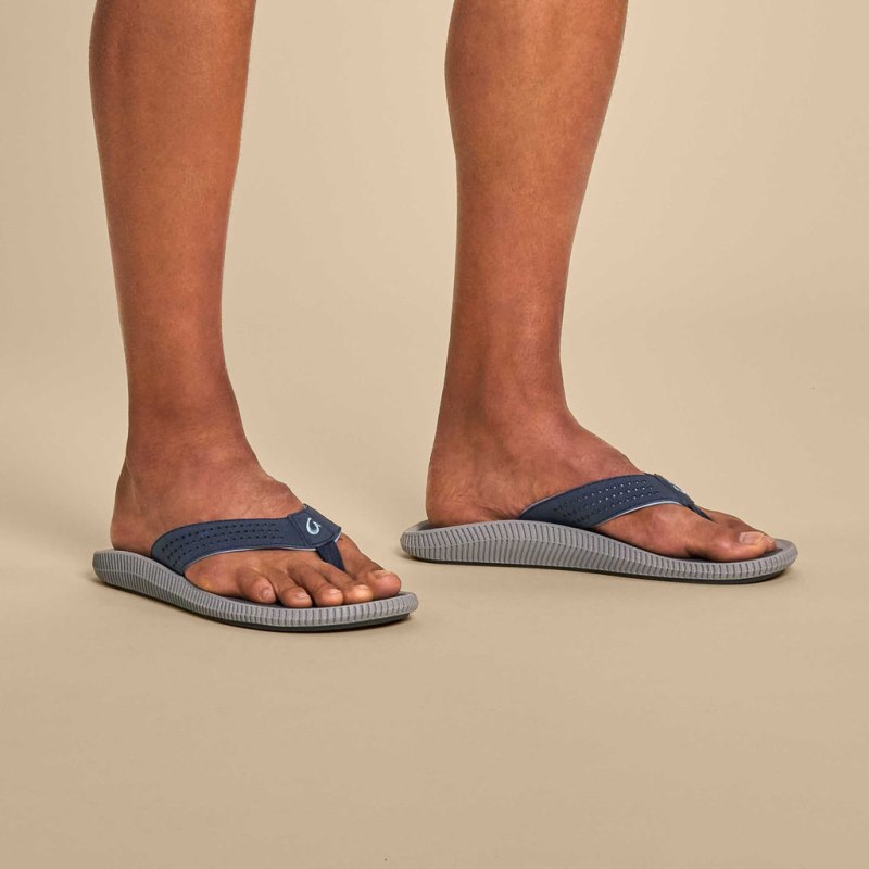 Olukai Ulele Mens Beach Sandals Blue / Deep Grey Canada | I7G-6472