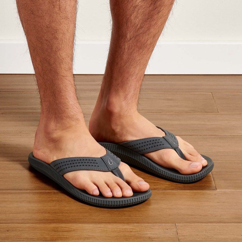 Olukai Ulele Mens Beach Sandals Deep Grey / Black Canada | X5E-8314